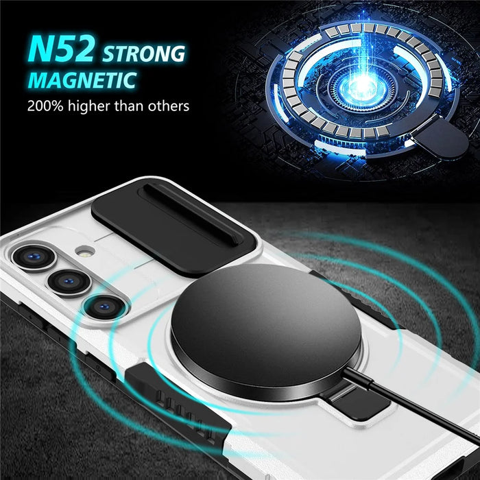 For Samsung Galaxy S24+ Case Slide Lens Window Kickstand Protective Cover Magnetic Case - Black  /  White - 4