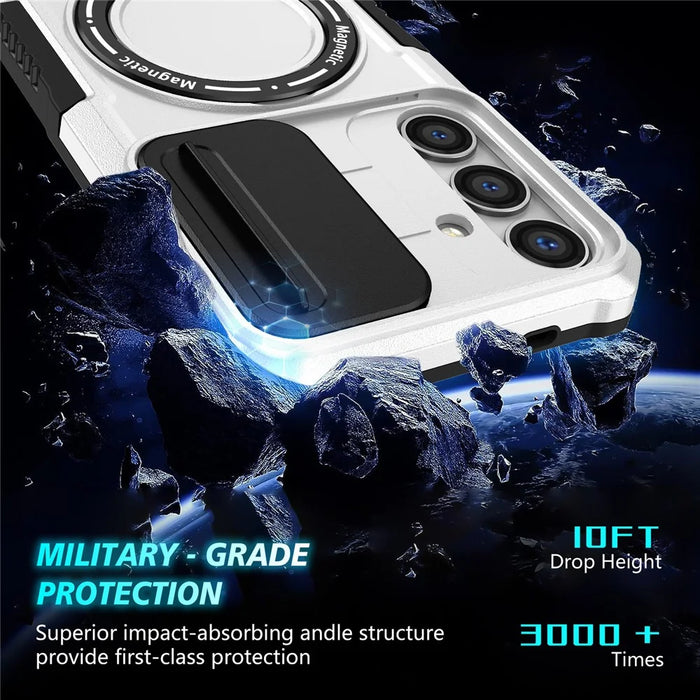 For Samsung Galaxy S24+ Case Slide Lens Window Kickstand Protective Cover Magnetic Case - Black  /  White - 5