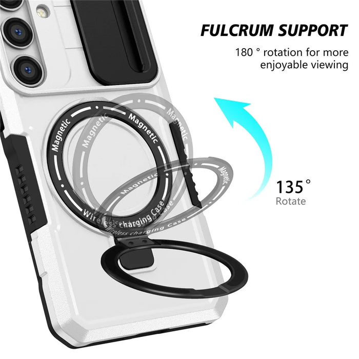 For Samsung Galaxy S24+ Case Slide Lens Window Kickstand Protective Cover Magnetic Case - Black  /  White - 6