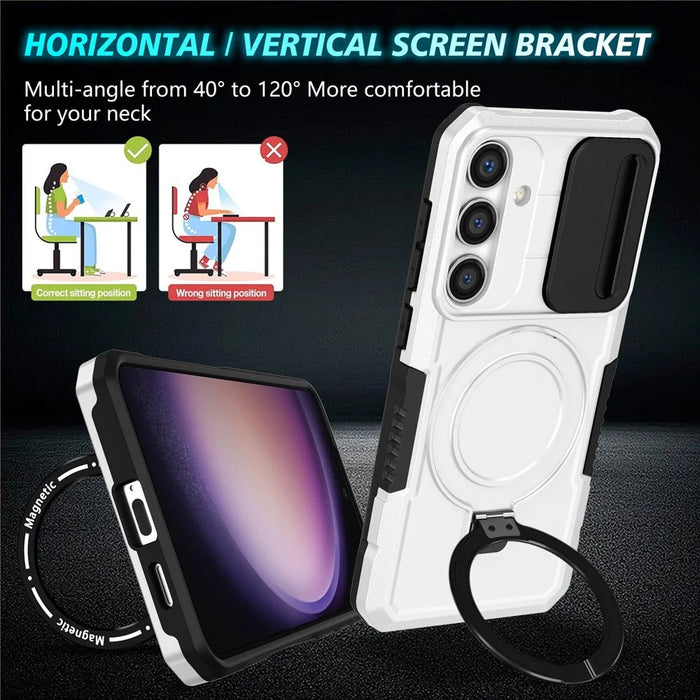 For Samsung Galaxy S24+ Case Slide Lens Window Kickstand Protective Cover Magnetic Case - Black  /  White - 7