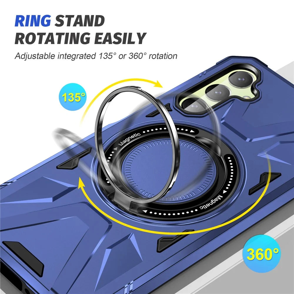 For Samsung Galaxy A55 5G Case Magnetic Ring Kickstand TPU+PC Phone Cover - Navy Blue - 3