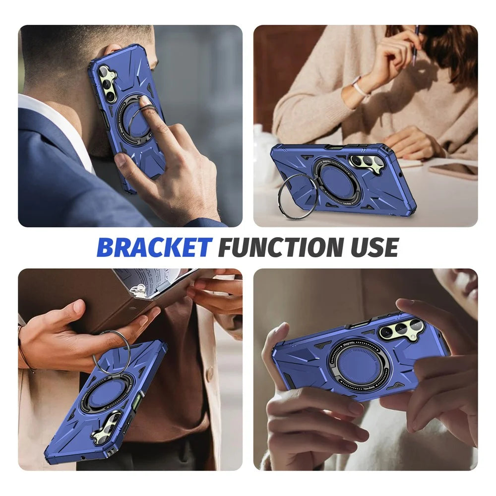 For Samsung Galaxy A55 5G Case Magnetic Ring Kickstand TPU+PC Phone Cover - Navy Blue - 7