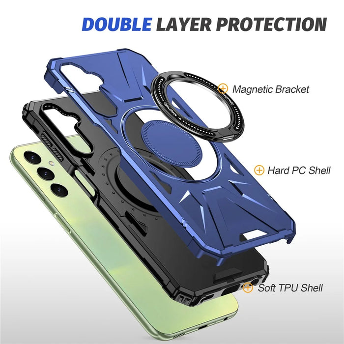 For Samsung Galaxy A35 5G Magnetic Case Ring Holder Kickstand TPU+PC Phone Cover - Navy Blue - 4