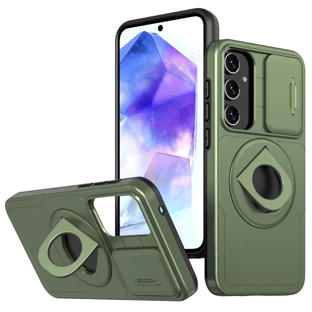 For Samsung Galaxy A35 5G Case with Slide Camera Cover TPU+PC Phone Protector - Green - 1