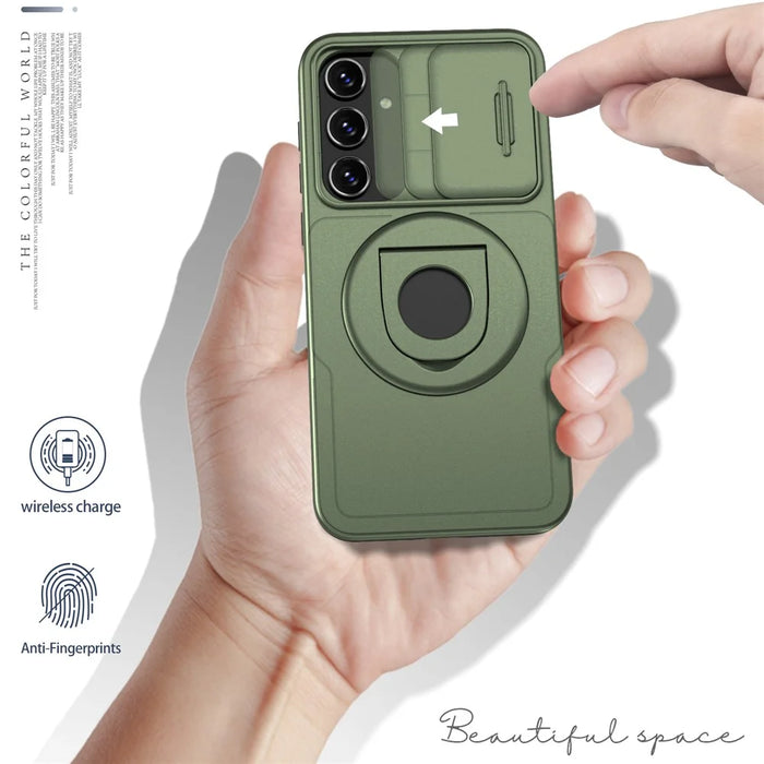 For Samsung Galaxy A35 5G Case with Slide Camera Cover TPU+PC Phone Protector - Green - 4