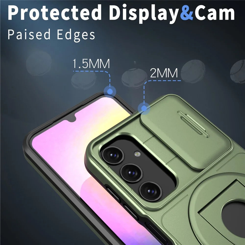 For Samsung Galaxy A25 5G (Global) (161.0 x 76.5 x 8.3mm) Case Kickstand TPU+PC Magnetic Phone Cover - Green - 4
