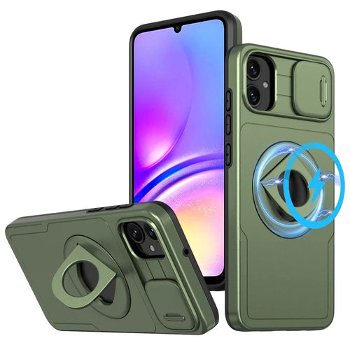 For Samsung Galaxy A05 4G Case Camera Protection Kickstand Dual Layer Hybrid TPU+PC Phone Cover - Green - 1