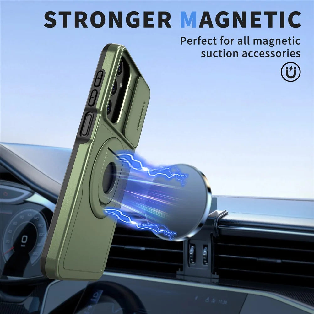 For Samsung Galaxy A34 5G Case Slide Camera Window TPU+PC Magnetic Phone Cover - Green - 2