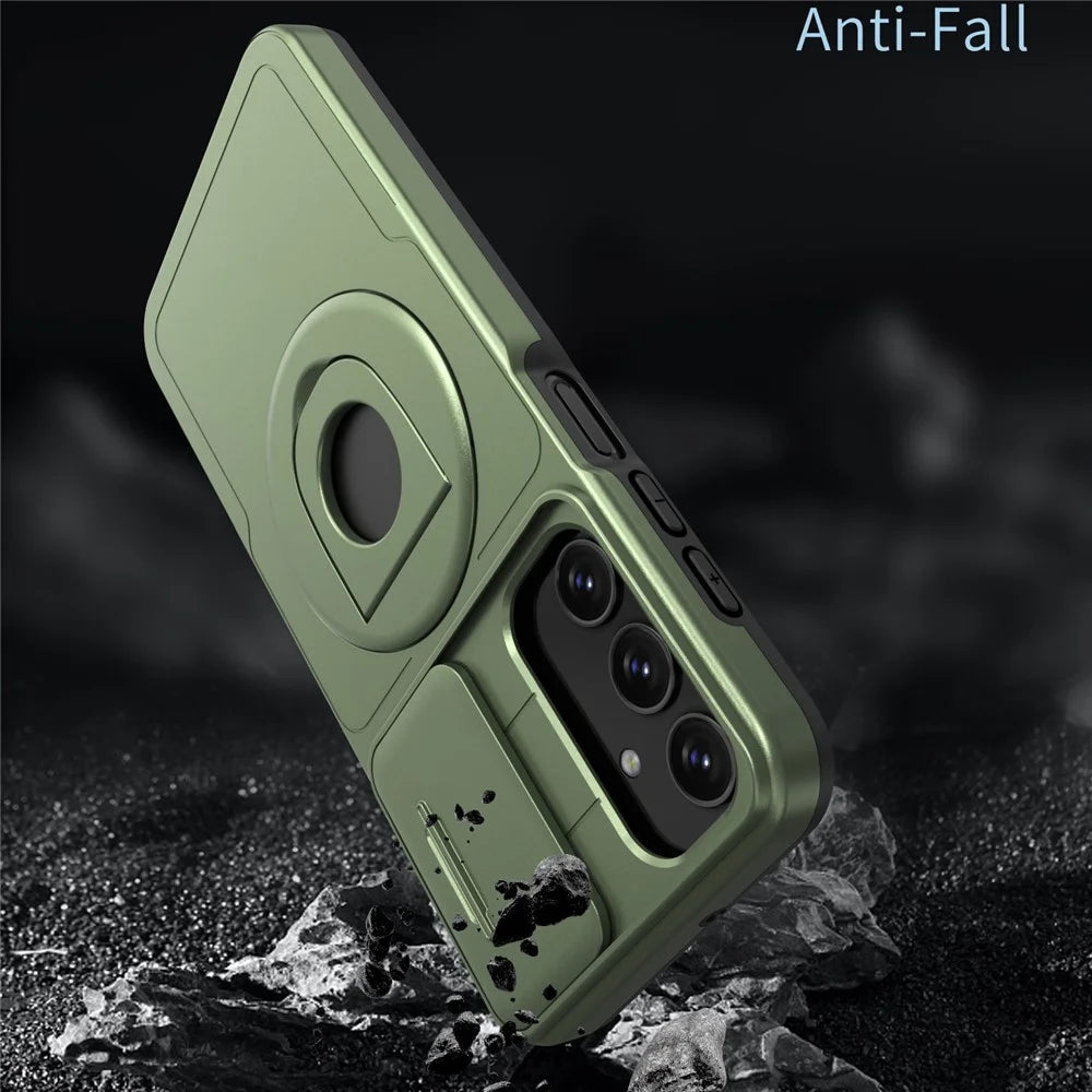 For Samsung Galaxy A34 5G Case Slide Camera Window TPU+PC Magnetic Phone Cover - Green - 3
