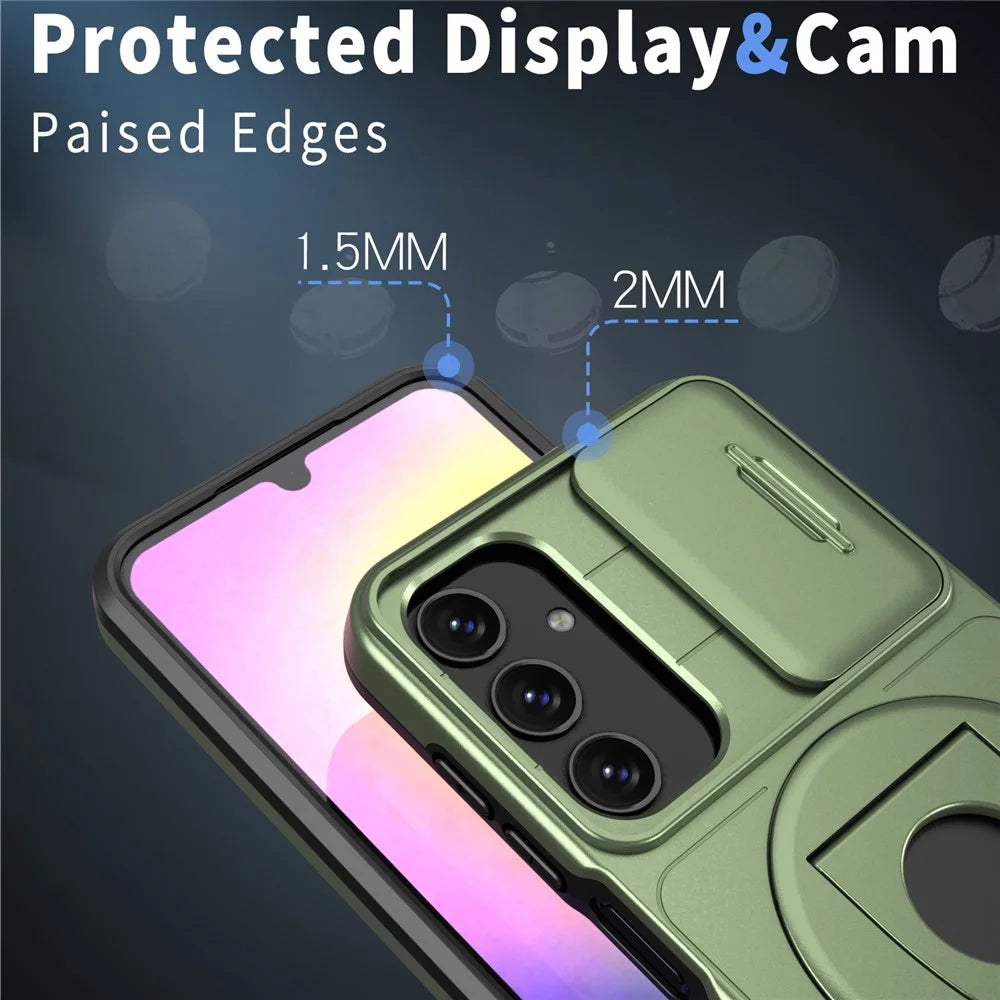 For Samsung Galaxy A34 5G Case Slide Camera Window TPU+PC Magnetic Phone Cover - Green - 4
