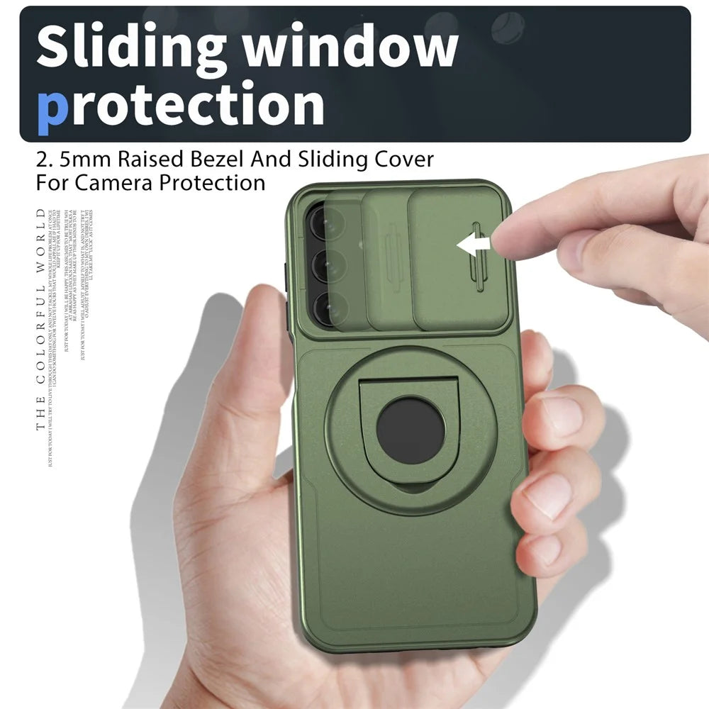 For Samsung Galaxy A34 5G Case Slide Camera Window TPU+PC Magnetic Phone Cover - Green - 5