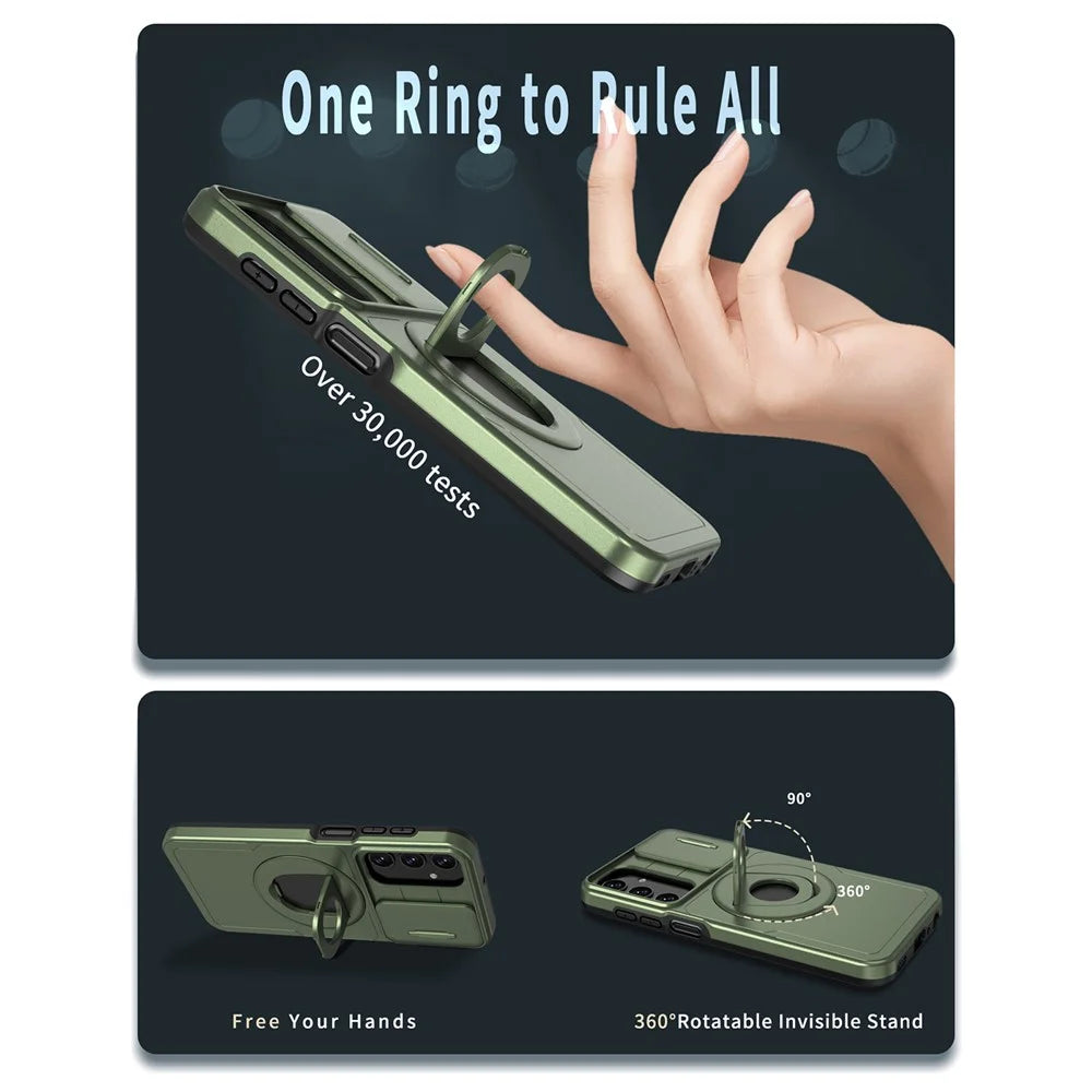 For Samsung Galaxy A34 5G Case Slide Camera Window TPU+PC Magnetic Phone Cover - Green - 6