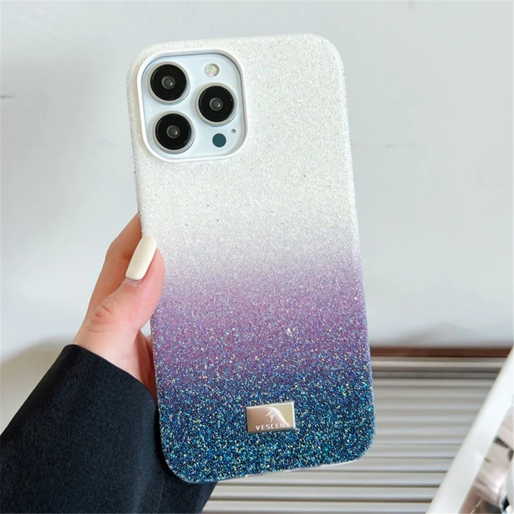 VESCENT For iPhone 12 Pro Max Cover PC+TPU Phone Case Glittery Powder Gradient Color Design - Black - 2