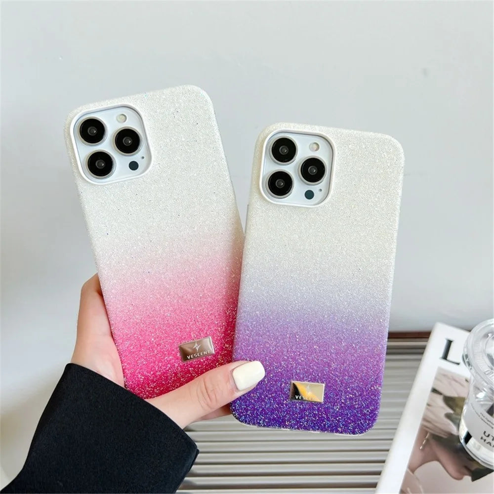 VESCENT For iPhone 15 Pro PC+TPU Phone Shell Glittery Powder Gradient Color Phone Case - Black - 3