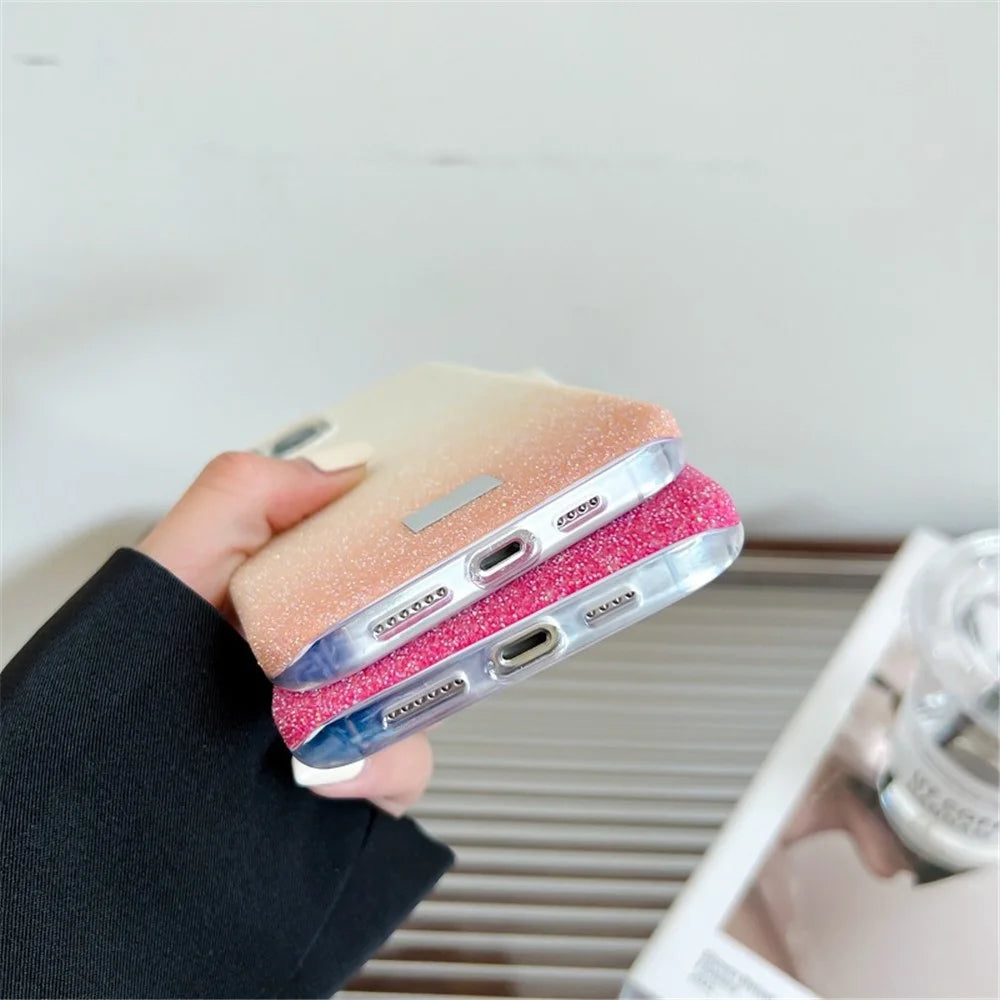 VESCENT For iPhone 15 Pro PC+TPU Phone Shell Glittery Powder Gradient Color Phone Case - Black - 4