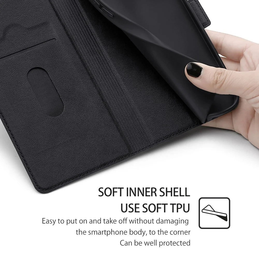 For Infinix Hot 40i Protective Case PU Leather + TPU Fully Wrapped Phone Cover - Black - 6