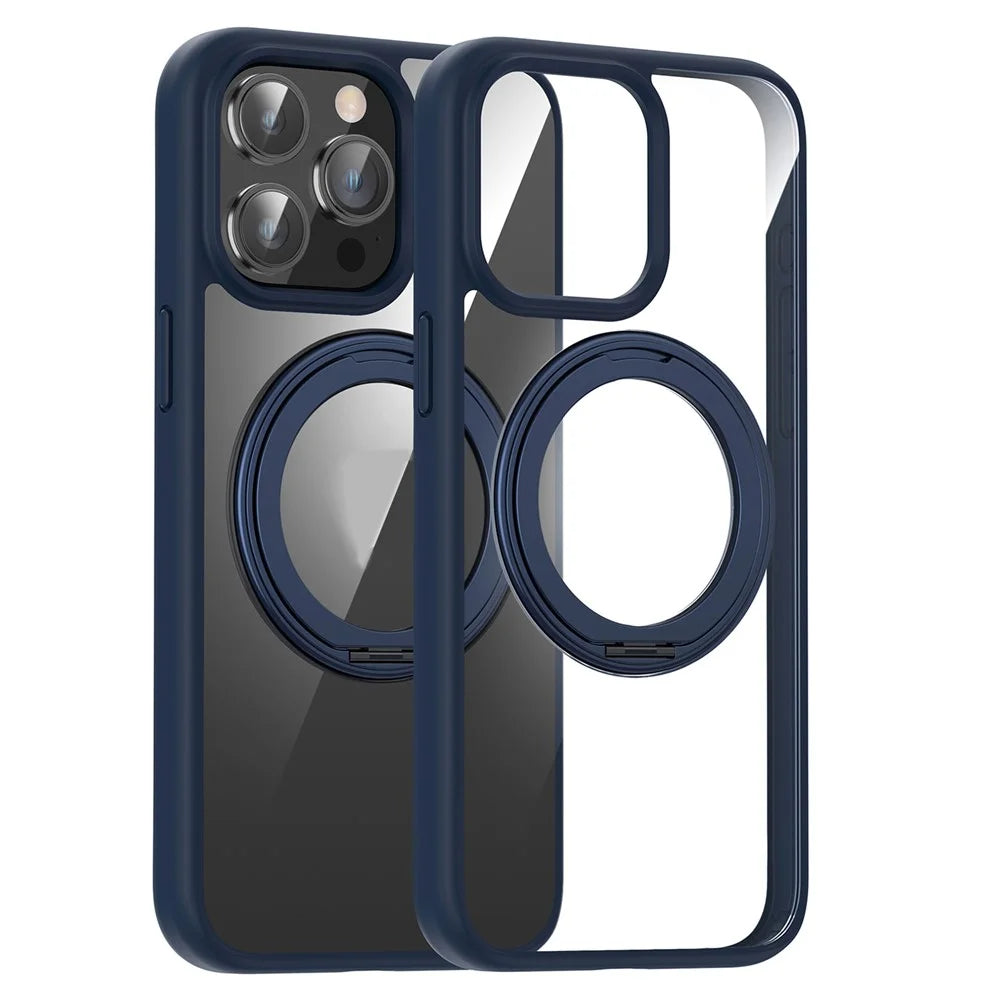 For iPhone 13 Pro Max Phone Cases PC+TPU Kickstand Back Cover Compatible with MagSafe - Dark Blue - 1