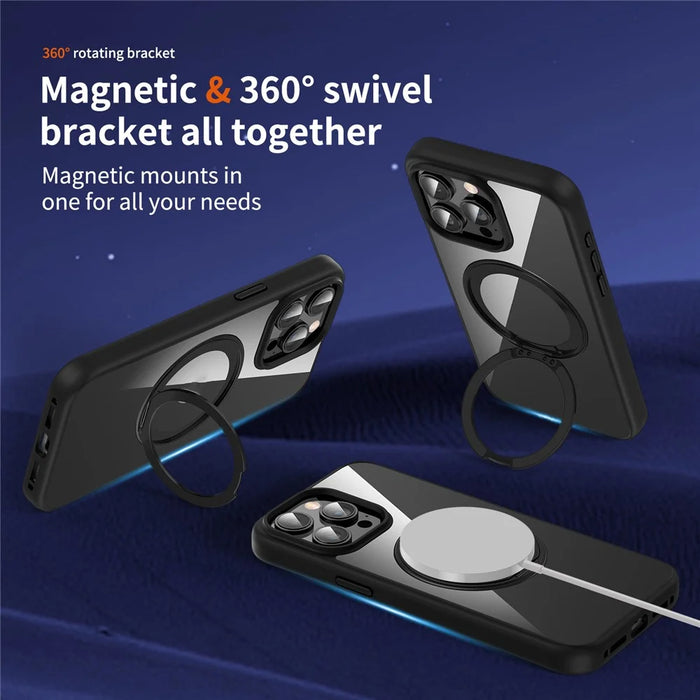 For iPhone 13 Pro Max Phone Cases PC+TPU Kickstand Back Cover Compatible with MagSafe - Dark Blue - 2