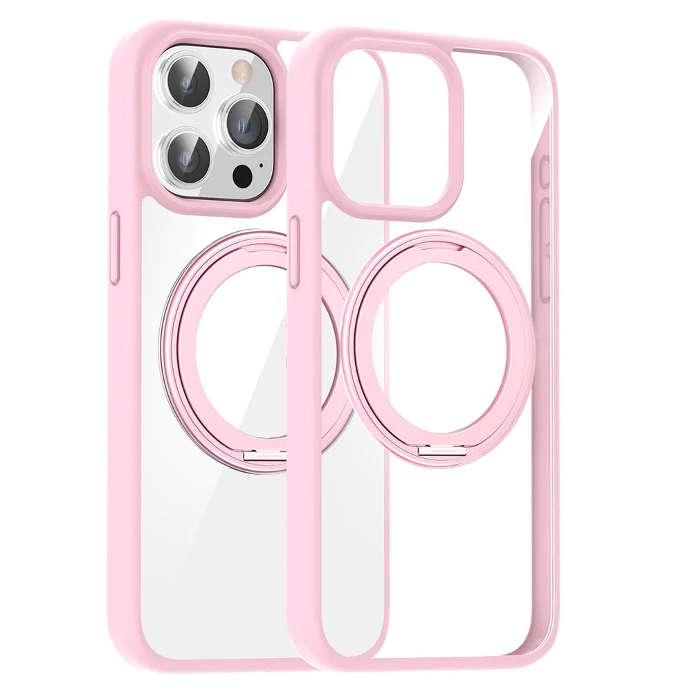 For iPhone 13 Pro PC+TPU Phone Cover Compatible with MagSafe Kickstand Back Case - Pink - 1