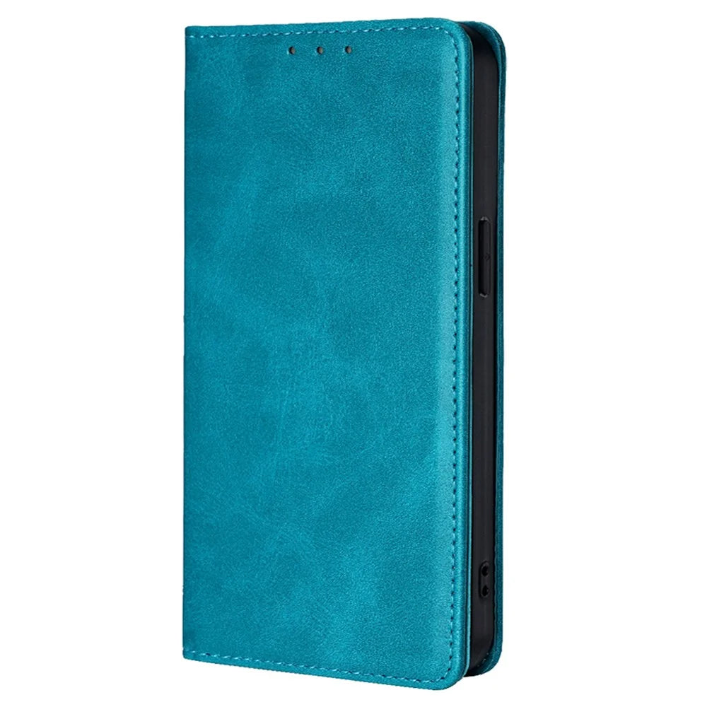 For Samsung Galaxy S24 Ultra Case Magnetic Closing Leather Calf Textured Phone Cover - Baby Blue - 5