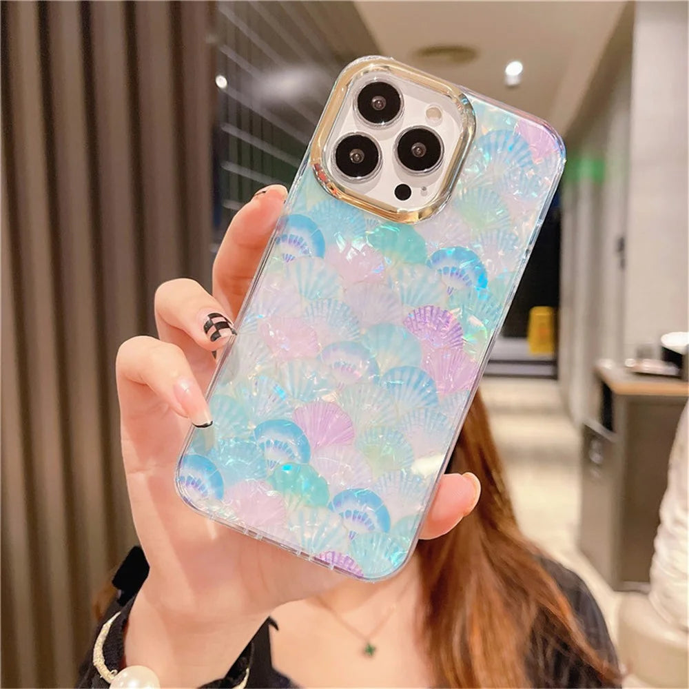 For iPhone 14 Pro Max Case Pattern IMD Design PC+TPU Phone Cover with Electroplating Lens Frame - Y7-Blue Shell - 2