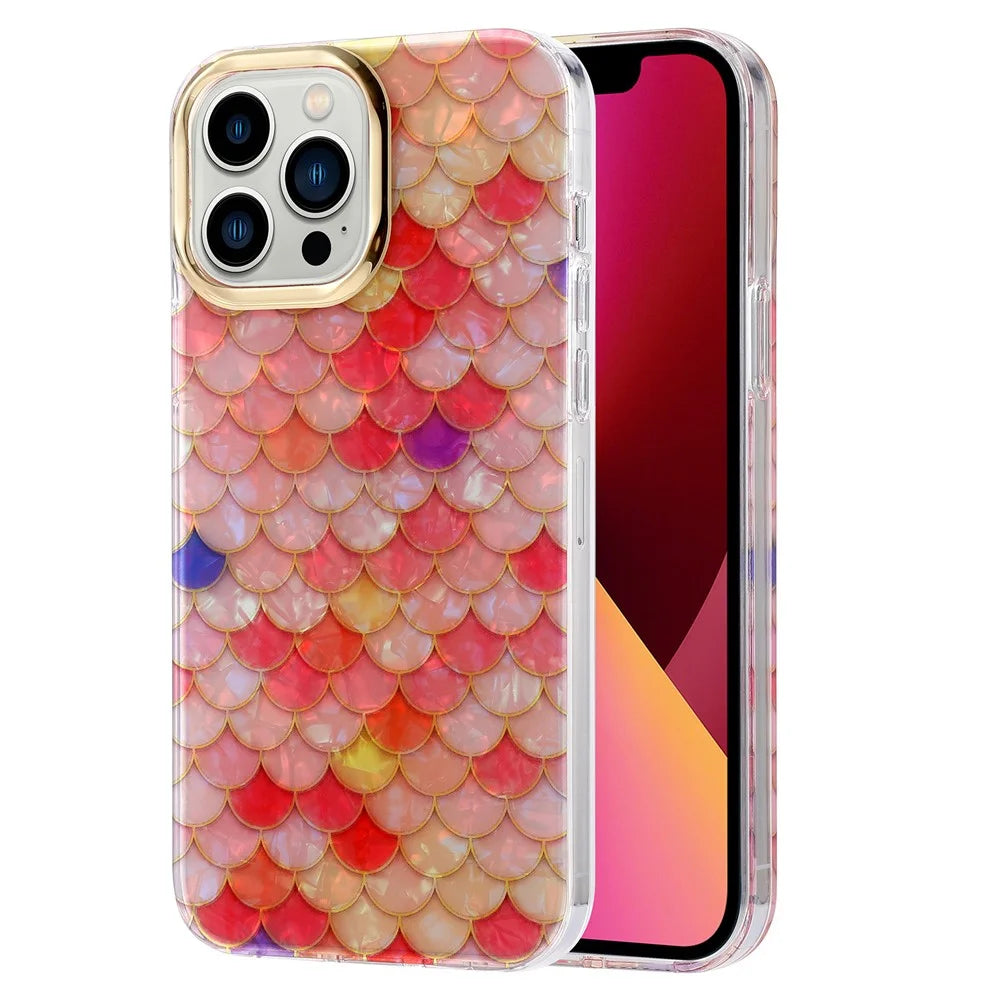 For iPhone 13 Pro Case Electroplating Lens Frame PC+TPU IMD Phone Cover - Y5-Red Scale - 1