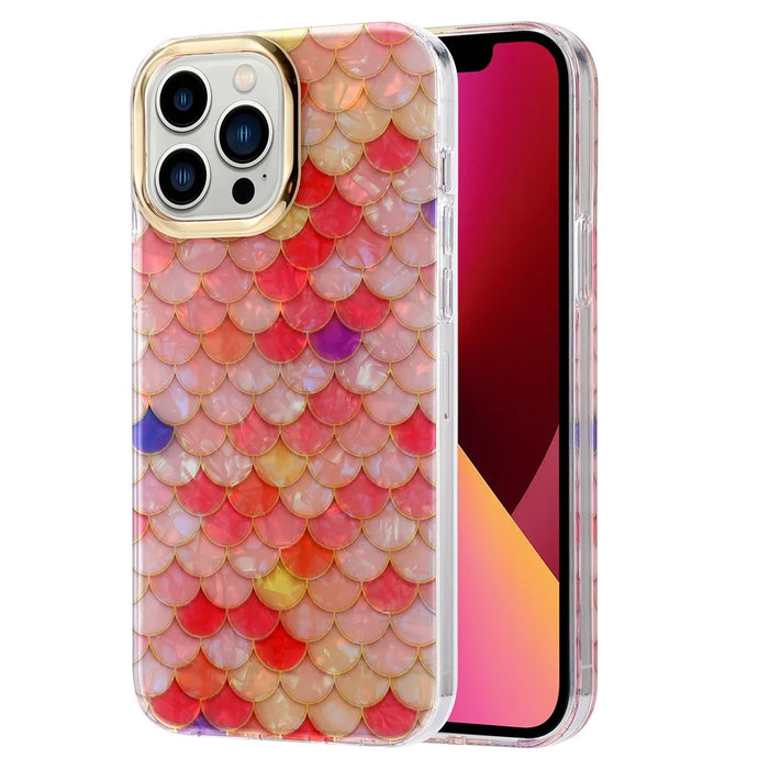 For iPhone 13 Pro Case Electroplating Lens Frame PC+TPU IMD Phone Cover - Y5-Red Scale - 1