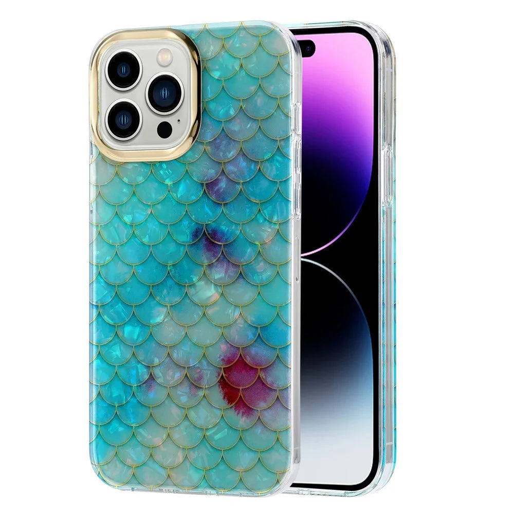 For iPhone 15 Pro IMD Case Anti-Scratch PC+TPU Phone Cover with Electroplating Lens Frame - Y6-Blue Scale - 1