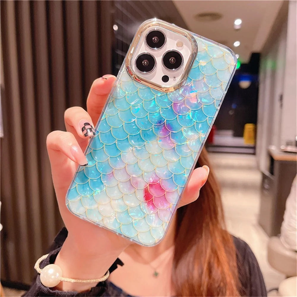 For iPhone 15 Pro IMD Case Anti-Scratch PC+TPU Phone Cover with Electroplating Lens Frame - Y6-Blue Scale - 2