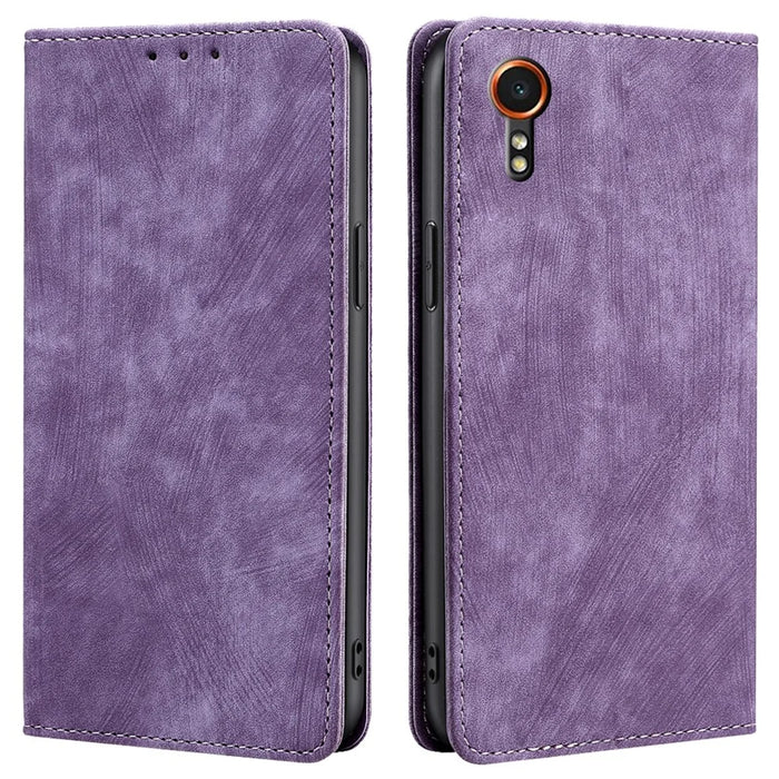 For Samsung Galaxy Xcover7 Case RFID Blocking Wallet PU Leather Stand Phone Cover - Purple - 1