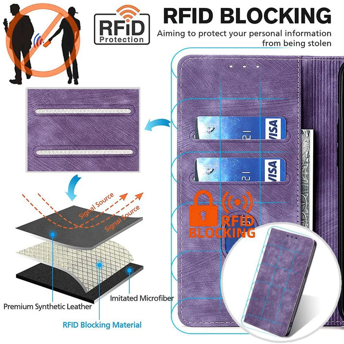 For Samsung Galaxy Xcover7 Case RFID Blocking Wallet PU Leather Stand Phone Cover - Purple - 5