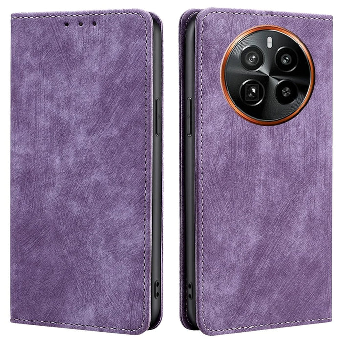 For Realme GT5 Pro 5G RFID Blocking Wallet Mobile Phone Case PU Leather Cover - Purple - 1