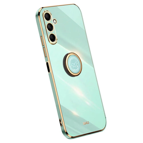 XINLI For Samsung Galaxy M15 5G / F15 5G Case Electroplating Soft TPU Kickstand Phone Cover - Cyan - 1