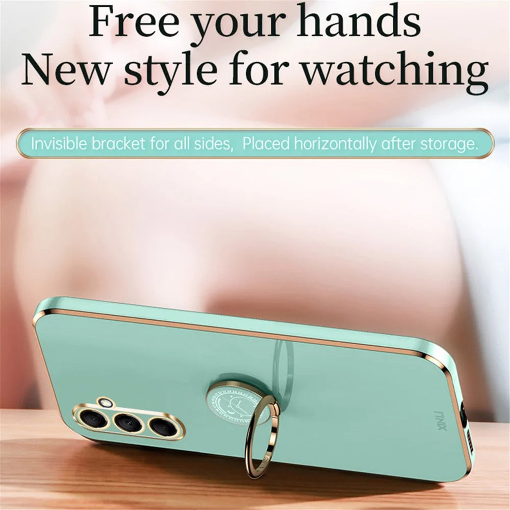 XINLI For Samsung Galaxy M15 5G / F15 5G Case Electroplating Soft TPU Kickstand Phone Cover - Cyan - 2