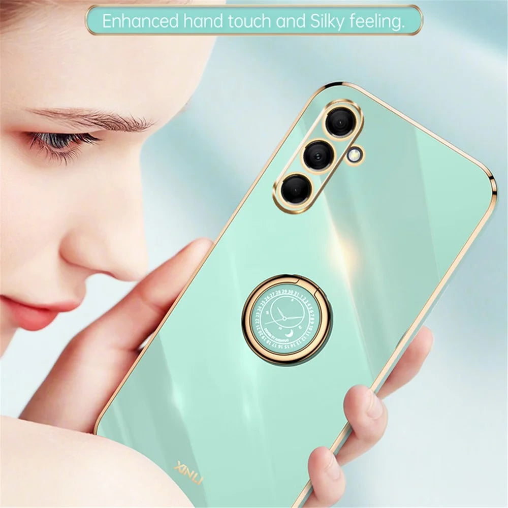 XINLI For Samsung Galaxy M15 5G / F15 5G Case Electroplating Soft TPU Kickstand Phone Cover - Cyan - 5