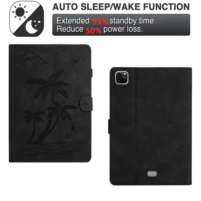 For iPad Pro 11-inch (2018) / (2020) / (2021) / (2022) / Air (2020) / Air (2022) Card Holder Coconut Tree Imprinted Leather Tablet Cover - Black - 6