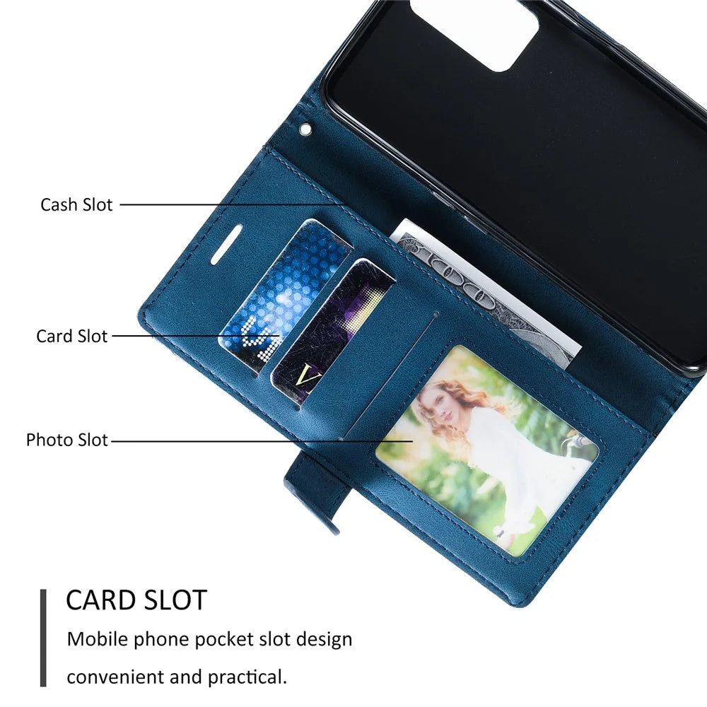 For Samsung Galaxy A33 5G Wallet Case PU Leather Phone Back Cover Lines Imprinted - Blue - 5
