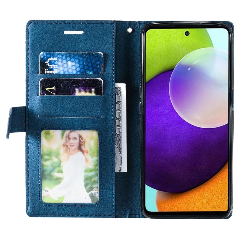 For Samsung Galaxy A53 5G Wallet Case Lines Imprinted Skin-touch Leather Phone Cover - Blue - 2