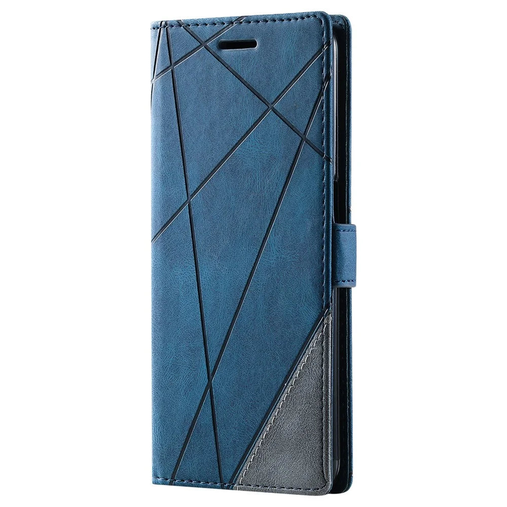 For Samsung Galaxy A53 5G Wallet Case Lines Imprinted Skin-touch Leather Phone Cover - Blue - 7