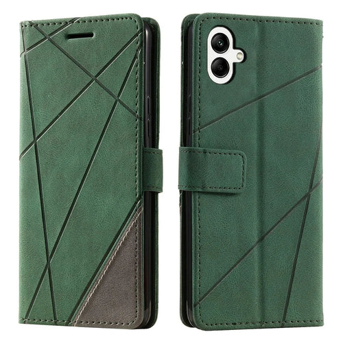 For Samsung Galaxy A05 4G Leather Case Lines Imprinted Skin-touch Wallet Phone Cover - Green - 1
