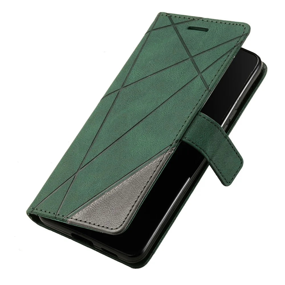 For Samsung Galaxy A05 4G Leather Case Lines Imprinted Skin-touch Wallet Phone Cover - Green - 4