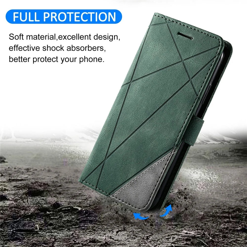 For Samsung Galaxy A05 4G Leather Case Lines Imprinted Skin-touch Wallet Phone Cover - Green - 5