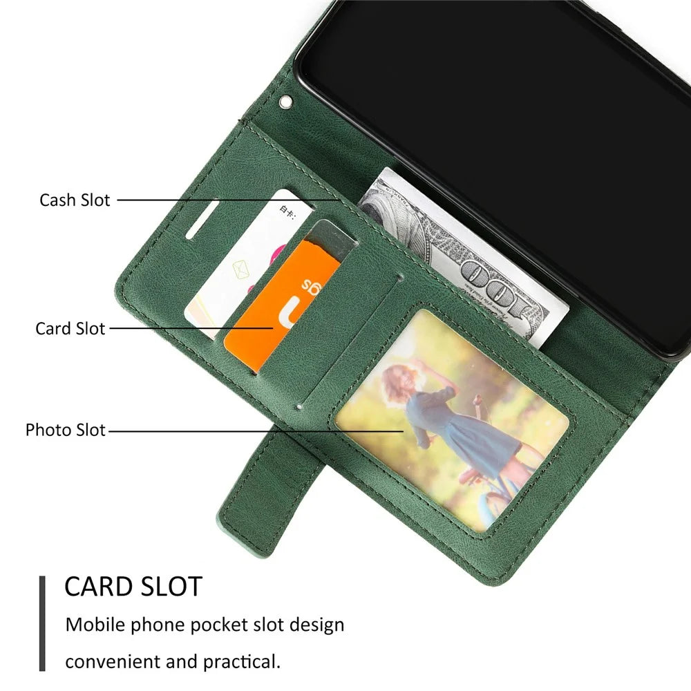 For Samsung Galaxy A05 4G Leather Case Lines Imprinted Skin-touch Wallet Phone Cover - Green - 6
