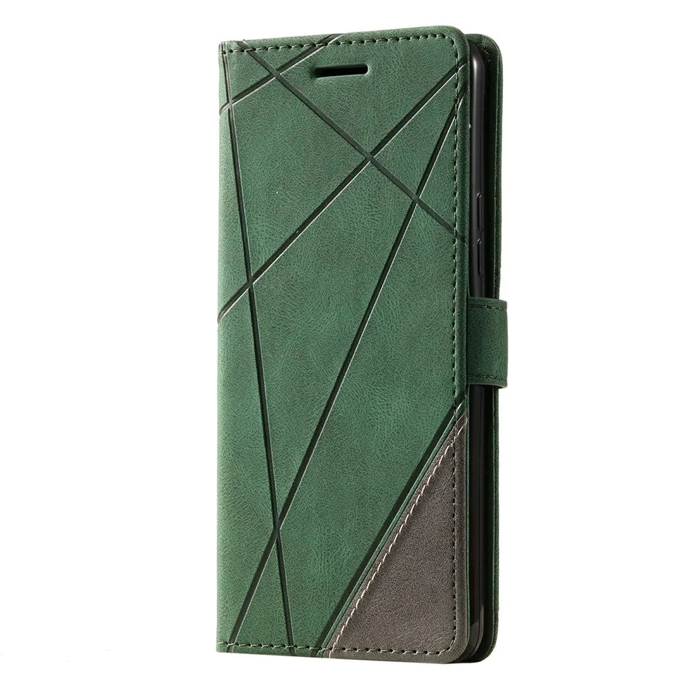 For Samsung Galaxy A05 4G Leather Case Lines Imprinted Skin-touch Wallet Phone Cover - Green - 7