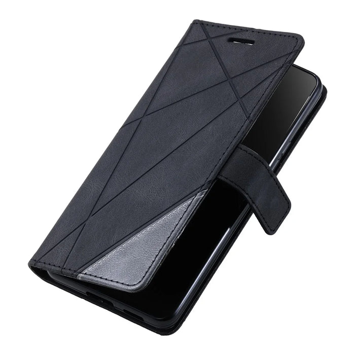 For Samsung Galaxy A55 5G Shockproof Phone Stand Cover PU Leather Wallet Imprinted Line Case - Black - 4