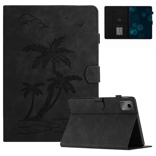 For Lenovo Tab M11 / Xiaoxin Pad 11 2024 TB-331FC Tablet Case Coconut Tree Imprinted Card Holder Leather Cover - Black - 1