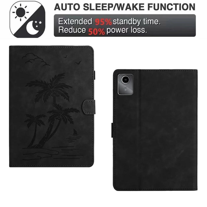 For Lenovo Tab M11 / Xiaoxin Pad 11 2024 TB-331FC Tablet Case Coconut Tree Imprinted Card Holder Leather Cover - Black - 6