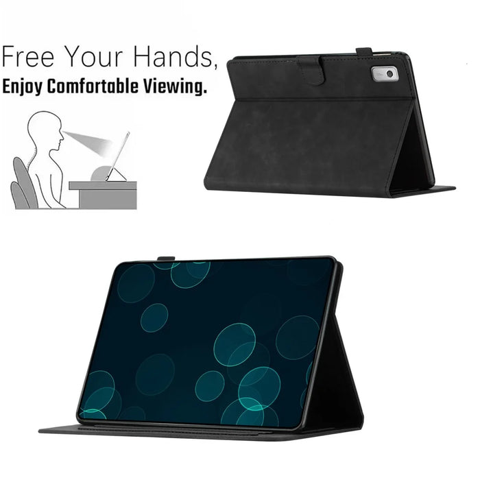 For Lenovo Tab M9 TB-310FU Case Card Slots PU Leather Coconut Tree Imprinted Tablet Cover Auto Wake / Sleep - Black - 7