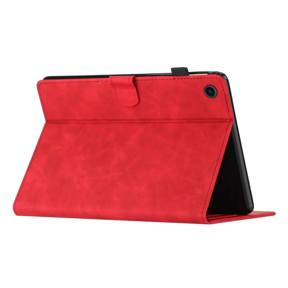 For Lenovo Tab M10 Plus (3rd Gen) Case Coconut Tree Imprinted PU Leather Folio Stand Smart Tablet Cover - Red - 4