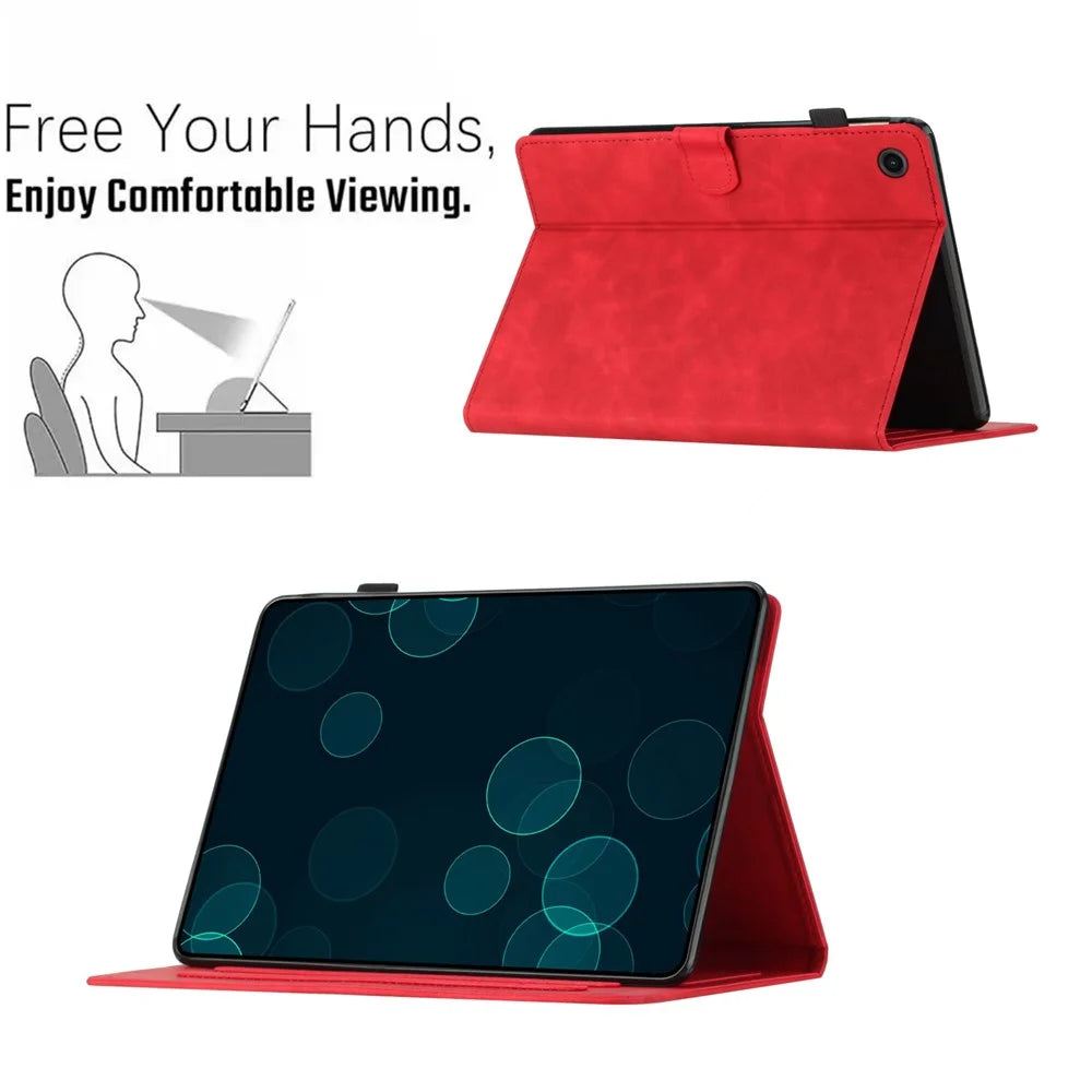 For Lenovo Tab M10 Plus (3rd Gen) Case Coconut Tree Imprinted PU Leather Folio Stand Smart Tablet Cover - Red - 5